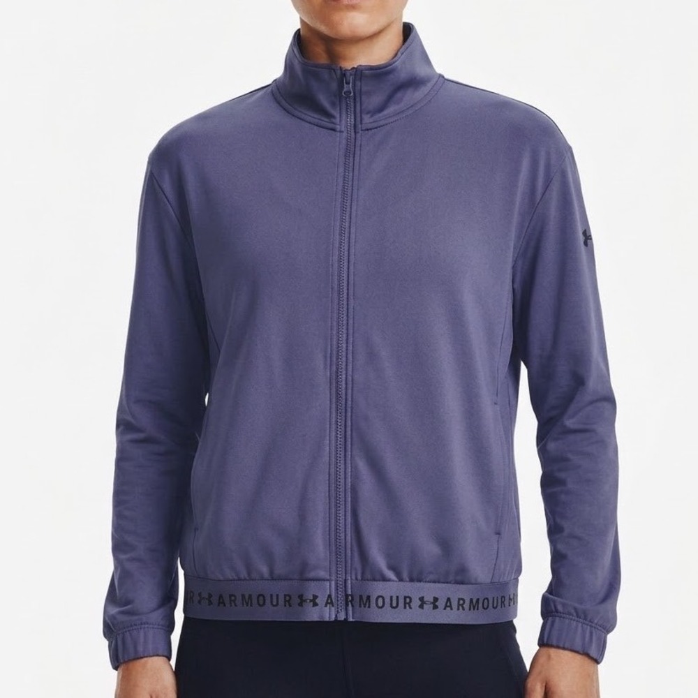 Under Armour Womens HeatGear Full Zip Track Jacket Blue Gray Medium Loose Fit